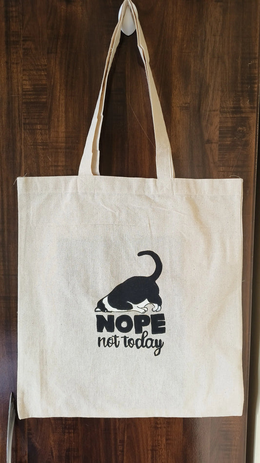 Cat Not today Hand Painted Cotton Tote Bag - Image #1